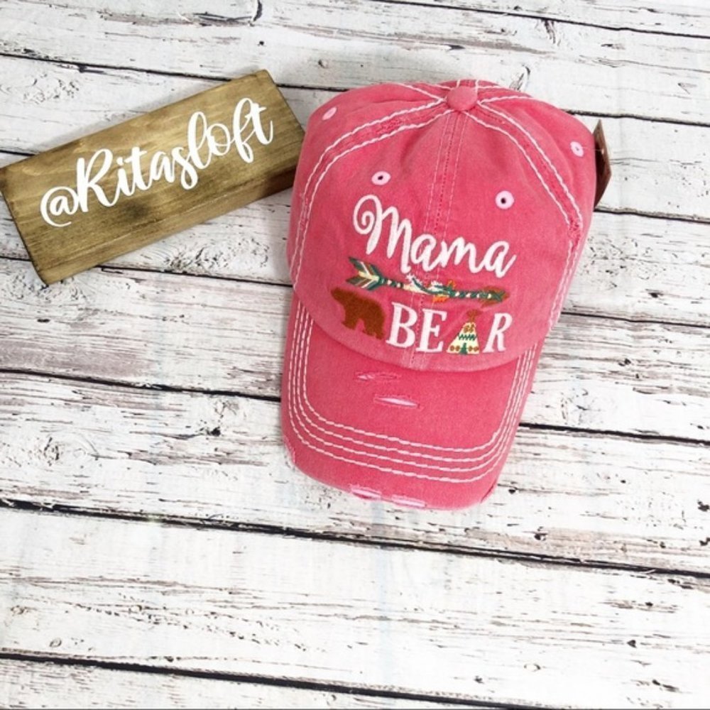 "MAMA BEAR" Embroidered,‎ Vintage Style Ball Cap